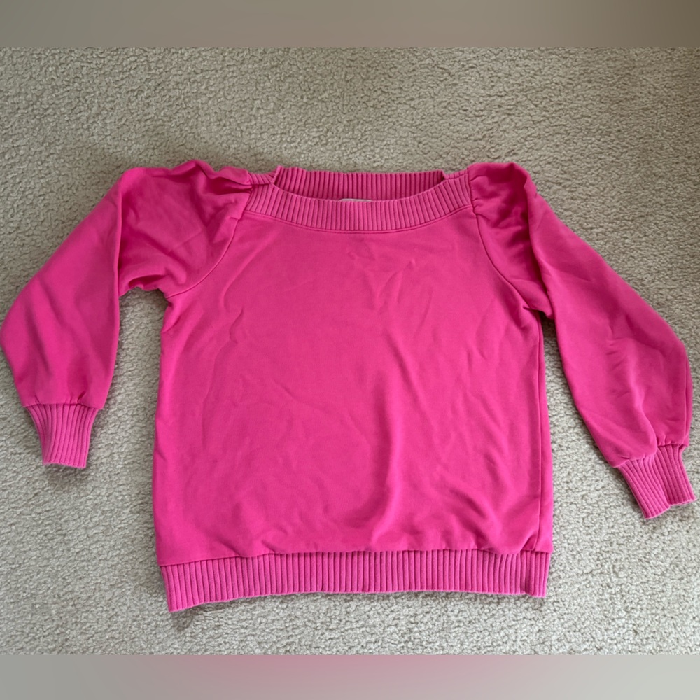 Loft Boat-neck sweatshirt - hot pink- 3/4 sleeves with ribbed trim details